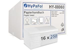 ‎HYPAFOL Hypafol Papierhandtücher 4000 Blatt | weiß | 2-lagig, 24x21 cm | praktischer V-Falz für Handtuchspender in Toiletten, Büros, Praxen & Studios