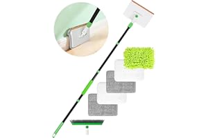 NICECASTLE 4 en 1 Herramienta de Limpieza Zócalos con Mopa Extensible 5 Almohadillas Reutilizables 1 Cepillo Cerdas Duras Rastrillo para Alfombras Mopa para Limpiar Azulejos y Paredes Ventana Parede Suelo Baño