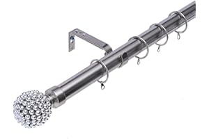 Kestral Studded Ball Finial 28 mm Extendable Metal Curtain Pole Rod Voile Easy Fit Rings Inc, Large 180-340 cm