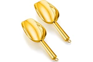 Eisschaufel 2er-Set, HaWare Edelstahl Kleiner Abwiegeschaufel Mehlschaufel Futterschaufel Sackschaufel Abfüllschaufel für Küche, Bar, Buffet, Party, Vielseitig & Spülmaschinenfest - Gold