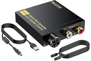 PROZOR Optyczny konwerter koncentryczny na RCA obsługuje 5.1CH Dolby-AC3 z regulacją głośności 192 kHz konwerter DAC optyczny na Phono DAC dekoder do HDTV Blu-ray DVD PS3/4