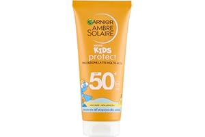 Garnier Ambre Solaire Kids Protect Latte SPF50+ 100ml - Resistente all'acqua e alla sabbia - Approvato da Cruelty-Free International