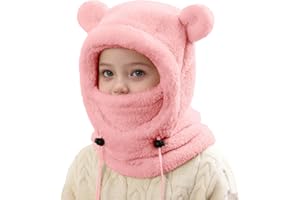 Générique Cagoule Enfant Hiver Bonnet Bebe Fille Chapeau en Peluche Doux et Chaud pour Enfants 3-8 Ans Garçon Bonnet Echarpe 3 in 1 Thermique