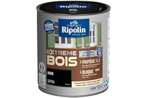 RIPOLIN - Peinture pour Bois Intérieur/Extérieur - Sans Sous-couche Ultra-couvrant - Résiste aux Intempéries, UV et Chocs - Protège et Magnifie - Lessivable - Satin - 0,5L - Noir