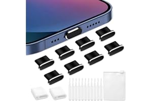 VEINARDYL 8 Stück Staubschutzstöpsel für iPhone, Schutzkappe für USB-C-Ladeanschluss, Staubschutzstöpsel für Kopfhöreranschluss Ladeabdeckung kompatibel mit iPhone 15/16 Plus Pro - Schwarz