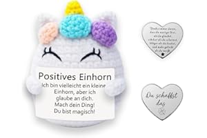 Glamifyr Handgemachte Häkelpuppe Einhorn,Einhornpuppe Geschenk,Positive Einhorn Deutsch Pocket Hug Glücksbringer für Freunde Kollegen und Famili,Kreative Einhornpuppe und Kleine Glücksbringer(Silber)