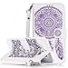 Produktbild Samsung Galaxy S6(2015) Hülle ,Leder PU Lederhülle Flip Hülle Case Bookstyle Cover Schale Stand Ständer Etui Karten Slot Schutzhülle Tasche Wallet Case Leder Blume Sonne Wallet Tasche Brieftasche Schutzhülle Schmetterling Muster Pour Samsung Galaxy S6(2015) 5.1-Zoll [Lila Feder,Klar Hintergrund]
