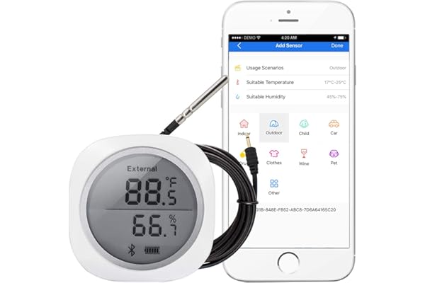 Inkbird IBS-TH1 Plus Thermomètre Hygromètre Numérique Bluetooth Thermometre Interieur Hygrometre Enregistreur Temperature Humidité avec Sonde pour Terrarium,Cave(IBS-TH1 Plus+Sonde NTC)