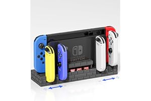 BRHE Caricatore per Controller Switch Compatibile con i Modelli Nintendo Switch/OLED, Ricarica 4 Joy Cons, Caricatore Joy Con con Indicatore di Ricarica a LED e 8 Slot per Schede di Gioco(Nero)