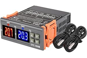 VOKTTA STC-3008 AC 110 V-230 V, regolatore di temperatura digitale con doppio display e doppio sensore NTC, modalità di riscaldamento e raffreddamento per acquario, incubatore terrario