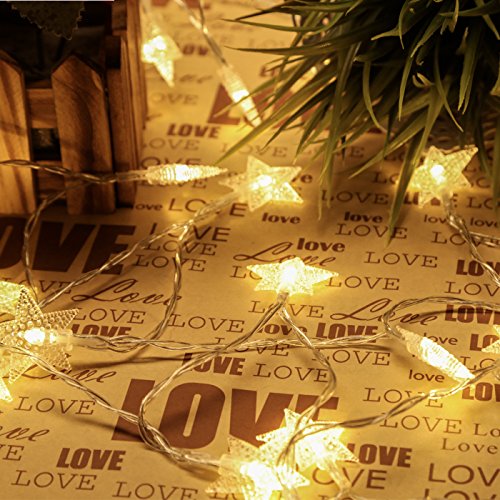 Preisvergleich Produktbild ASCHOEN Led Lichterkette 40er Sterne Batterienbetriebene Timmungsbeleuchtung Dekoration für Party, Garten, Weihnachten, Halloween, Hochzeit, Beleuchtung Deko usw. 6M warm weiß [Energieklasse A++]