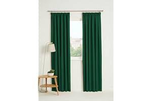 Kinfolk Textile Blackout Thermal Pencil Pleat Tape Top Insulated Pair of Blackout Curtains Including 2 Tiebacks (Emerald Green, 46" x 72")