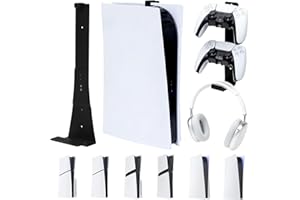 Gkstly Wall Mount Compatible with PS5/PS5 Slim/PS5 Pro Wall Mount Bracket with Controller Holder and Headphone Holder Heavy Duty Metal Wall Stand Compatible with PlayStation 5 Accessories (Black)