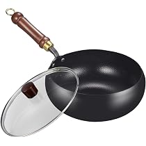 Padella Cinese In Ferro - 24cm Con Coperchio In Legno, Senza Rivestimento, Per Cucina Sana