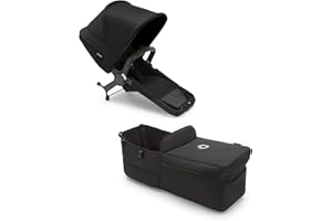 Bugaboo Donkey 5 Twin, Set di Conversione Passeggino Completo, Affiancato, Design Migliorato, Seduta Reversibile, Guida a una Mano e Archiviazione Espandibile, Midnight Black