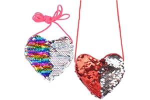 WHATUNEED Mini sacs à bandoulière en forme de cœur à paillettes brillantes pour petites filles