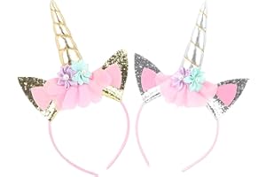 LSYYSL 2 Pezzi di Fasce per Animali, Fasce per Cavalli Arcobaleno, Fasce per Animali con Orecchie E Fiori, Fasce per Cavalli Arcobaleno Argento/Oro, Fasce per Cartoni Animati, Copricapo per Bambine