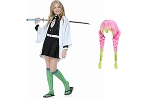Churgigi Mitsuri cosplay Muichirou Cosplay Costume avec perruque (vestiti senza spada) Tokitou Muichirou Costume Vestito Mitsuri Kanroji Cosplay Bambina Costume Carnevale Bambina