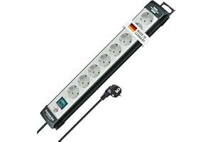 Brennenstuhl Premium-Line Steckdosenleiste 8-Fach (Mehrfachsteckdose mit Schalter und 5m Kabel, Steckdosenleiste Wandmontage, Made in Germany) schwarz/grau