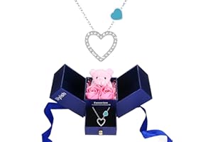 llyish Birthday Gift for Women Artificial Rose Flowers Pink Bear Gifts Box with Heart Necklace Gifts for Mom Girlfriend Wife on Christmas Valentine's Day Mother's Day Anniversary