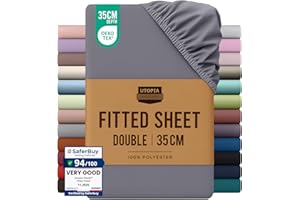 Utopia Bedding Fitted Sheet Double, Grey - Deep Pocket 14 inch (35 cm) - Easy Care - OEKO-TEX Certified - Soft Brushed M