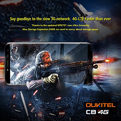 OUKITEL C8 4G Smartphone 18: 9 VerhÃ¤ltnis 5,5 Zoll HD Display, Android 7.0 Quad-Core 2GB RAM+16GB ROM RÃ¼ckfahrkamera 13MP+5MP Dual Kamera, 3000mAh Batterie Touch ID, Band 20 Dual SIM Ohne Vertrag