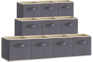 Lifewit Lot de 10 Boite Rangement Pliables, Cubes de Rangement Tissu, Panier de Rangement, Caisse de Rangement avec Poignées pour Vetements, Jouets, 30 x 30 x 30 cm, Gris