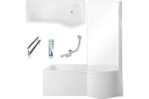 ECOLAM Duschbadewanne Inspiro 160x70 cm + Schürze RECHTS I Set Badewanne + Badewannenabtrennung I Duschwand Eckbadewanne Ablaufgarnitur Füße Silikon Acryl weiß