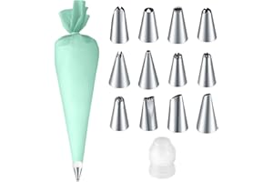 JINZEYOU Zestaw worków do wyciskania z końcówkami, zestaw duży: 12 końcówek do wyciskania, ze stali nierdzewnej, do dekoracji babeczek, tortów, tortu, ze łącznikiem