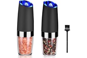 MaxMiuly Gravity Electric Salt and Pepper Grinder Set,One Hand Operation Pepper Mill,Battery Automatic Salt Mill with Led Light, Adjustable Spice Grinders - 2 Pack