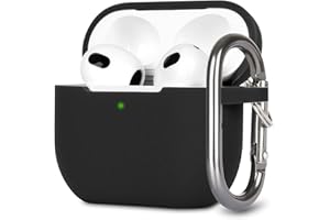 KOKOKA Case Cover Compatible with Airpods 3, Soft Silicone Skin Case Cover Shock-Absorbing Protective Case for Airpods 3rd Generation with Carabiner, Front LED Visible, Black