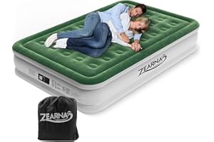 Zearna 203x152x40cm Double Inflatable Air Mattress,Air Bed with Built-in Electric Pump,Double Blow Up Mattress in 3 Mins Self-Inflation/Deflation,Flocked Surface Guest Airbed for Home Portable Camping