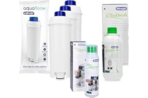 WESSPER Kit de mantenimiento DeLonghi MultiClean Limpiador para circuitos de leche, descalcificador DeLonghi EcoDecalk y 3 filtros Aquafloow para máquina DeLonghi SER3017/DLSC002
