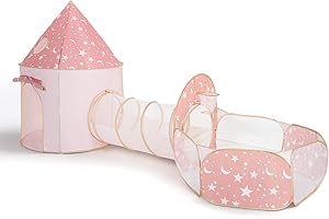 STYPLZ Tente de Jeu 3 en 1 pour Enfants avec Tunnel et Piscine à balles, maisonnette de Jeu château escamotable pour intérieur et extérieur, Vide sanitaire Pliable avec Panier de Basket