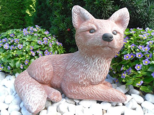 Steinfigur Fuchs, Gartenfigur Steinguss Tierfigur Rot/Braun Patina - 4