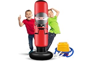 EIVONDA Sacco da Boxe Bambini 160cm Gonfiabile Ninja Sacco Boxe da Terra Bambino Sacco da Sabbia con Pompa ad Aria per Praticare MMA Karate Taekwondo e per Alleviare L'energia Repressa nei Bambini