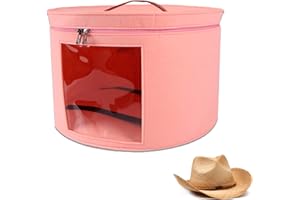 DYOUen Hat Boxes Hat Storage Box Felt Round Hat Box Foldable with Carry Handle and Clear Window for Wardrobe Organization, Travel,Dustproof (pink)