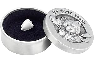 FINGERINSPIRE Scatola dei ricordi Il mio primo dente in argento anticato, con orsi a forma di colonna, confezione regalo con velluto interno, organizer per la raccolta dei denti, scatola regalo, il