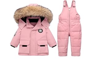 Acuryx Schneeanzüge für Baby-Mädchen Bekleidungsset Winter Kinder 2 Stück Daunenjacke Mantel mit Schneelatzhose Lätzchen Hose Jungen Mädchen Skianzug Kleidung