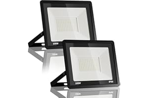 JESLED LED-Außenstrahler, 100 W, superhell, 10.000 lm, LED-Spot für Außen, 6000 K Kaltweiß, IP66 wasserdicht, Solarbetrieb – Ideal für Backyard, Driveway, Garage, Garten【2 Stück】
