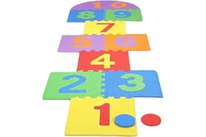 MRISATA Gigantyczna Gra w Klasy, Miękkie Płytki z Pianki EVA, łączone Płytki Wewnątrz, na Zewnątrz, w Ogrodzie, Gra Rodzinna, Mata do Gry w Klasy, Dywaniki w Klasy, łączone Płytki,