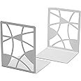 Spillbox Metal Non Slip Bookends Book Shelves | Shelf | Study Table | Home Decor | Holders | Case | Bracket | Stand | Heavy Duty | Set | Book Ends for Office, Home - Circle (White)