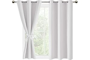 DWCN Greyish White Blackout Curtains with Tiebacks for Bedroom Thermal Insulated Solid Eyelet Curtains for Living Room,2 Panels,46" Wide x 54" Drop