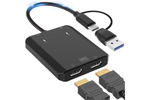 BAOLONGKING USB to Dual HD Adapter for 2 Monitors Double 1080P@60Hz HD Extender Display Splitter 4 in 1 Type C Convertor Thunderbolt 3/4 Multi-Display for Computer Laptop Desktop DVD Player, TV, Projector
