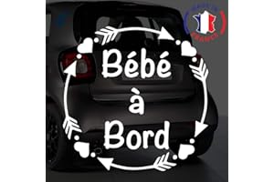 Sticker bébé à bord pour voiture Coeurs et Flèches 15 cm Blanc - Anakiss