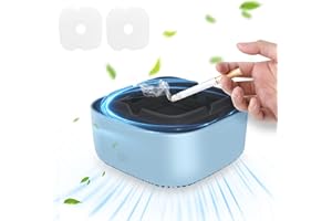 DVONE Posacenere Scarico Fumo, Posacenere Purificatore d'aria con 2 Pastiglie Filtranti di Ricambio, Aspirazione Surround a 360 Gradi con Ioni Negativi, Funzione Timer di Autospegnimento, per Casa