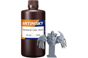 Antinsky Impresora 3D Standard Lite Resin Resina de curado UV Fotopolímero de 405 nm para LCD/DLP Alta actividad Alta precisión Baja contracción Curado rápido Gran estabilidad Bajo olor Gris 1kg