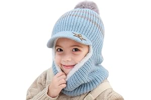 Qersh Kinder Mütze Mädchen Junge Winter Wintermütze mit 2 Bommel Warme Strickmütze Mädchen Dicke Kindermützen Winddicht Kälteschutz Mütze für Baby Kinder Mütze Skimütze Kinder Baby Schalmütze Winter
