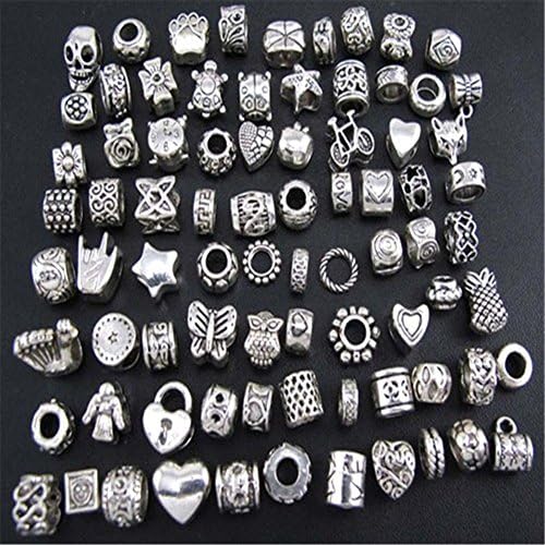 weavimo Package of 40 pc (Approx.) Antique Silver Silver Oxidised Metal Beads Charms Set Mix Lot – Compatible Bracelets