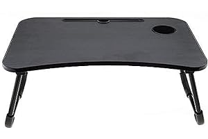 AAMEN Wooden Laptop Tray Table with Cup Holder, Non-Slip Metal Legs, Foldable Tables, Laptop Sofa Bed Table, Standing Desk, Eating Breakfast & Dining Table, Coffee Table